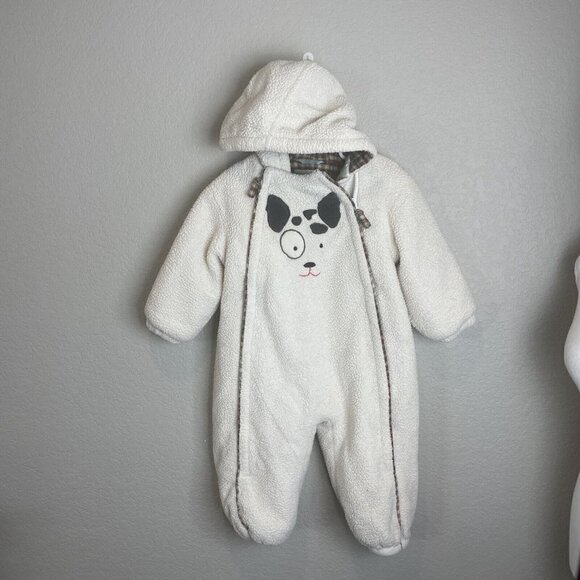 Le Petit Rothschild Plush Snowsuit Soft Hood Baby Boy’s Size 24 Months Cream Dog - Picture 2 of 5